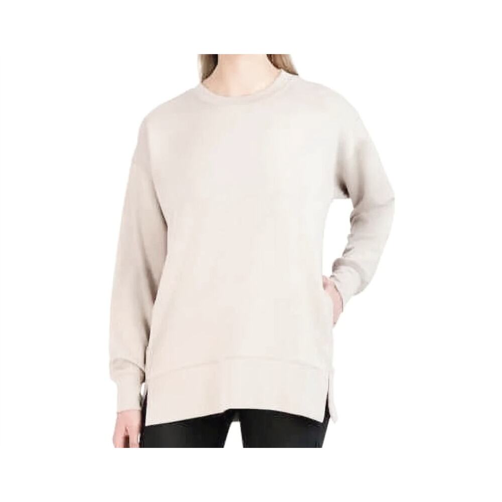 Sage Collective Womens Beige Oversized Crewneck  Sweatshirt Size Small